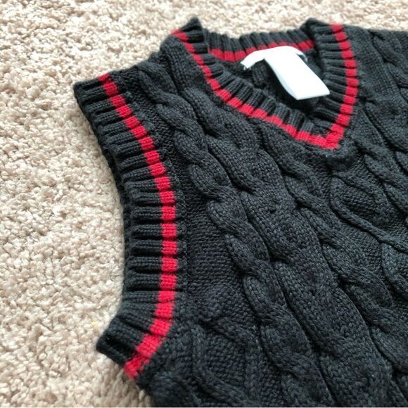 Janie and Jack Sweater Vest Boys 2T Black Red Cable Knit - Picture 3 of 5